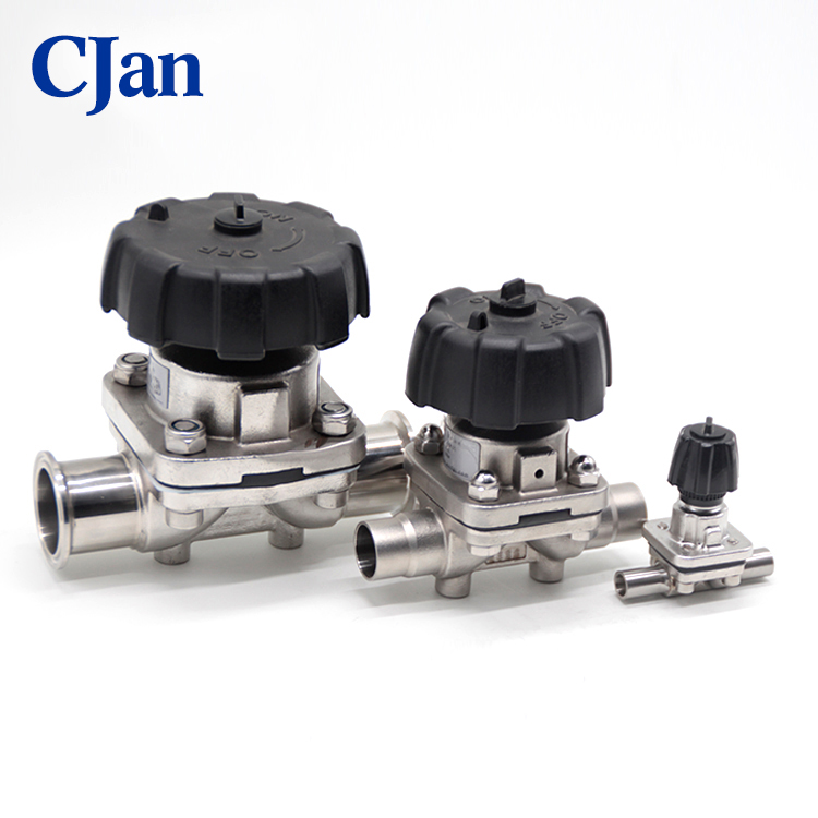 Válvula de diafragma manual de aço inoxidável sanitária com tri-clamp e roda de plástico